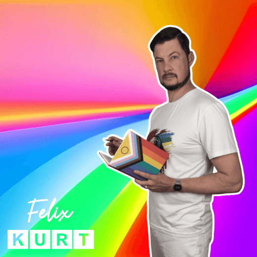 Photo of gay LGBTQ+ author Felix Kurt writing in a notebook, image used for newsletter